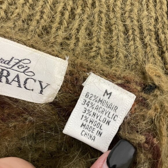 Vintage Linda Allard Ellen Tracy Womens Cardigan Sweater Size M Mohair Green 80s - Picture 3 of 8